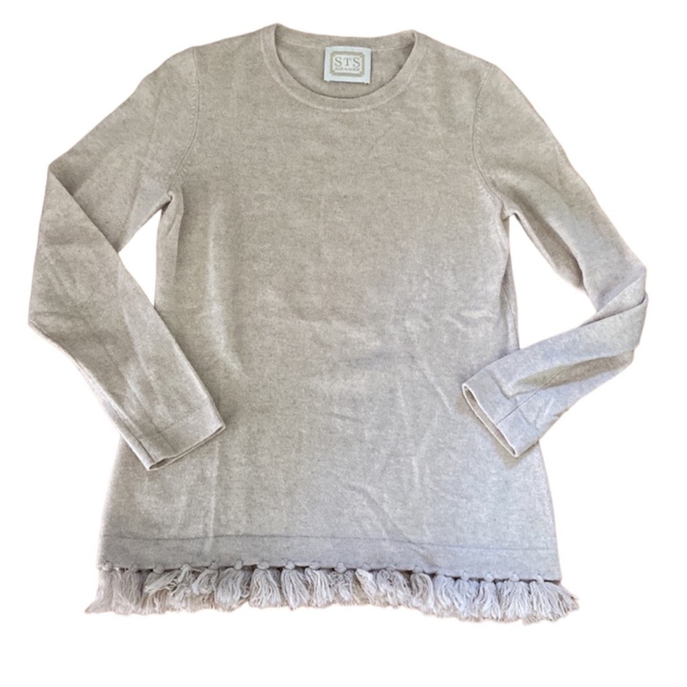 Sail to Sable Beige Tassel Cashmere Crew Neck Sweater